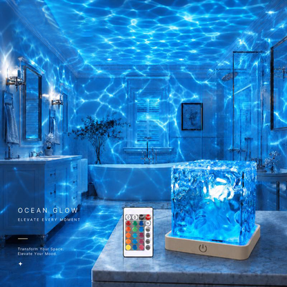 Rechargeable Waterproof Shower Light – 16-Color Ocean Wave Projector with Remote Control