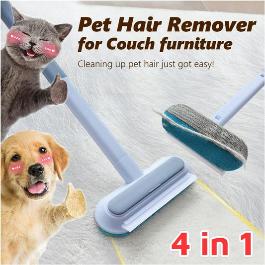 4‑in‑1 Pet Hair Removal Tool‑ Long Handle Multi‑Function Pet Hair Remover Brush, Efficient Fur Cleaner for Carpets, Couches, Beds & Furniture
