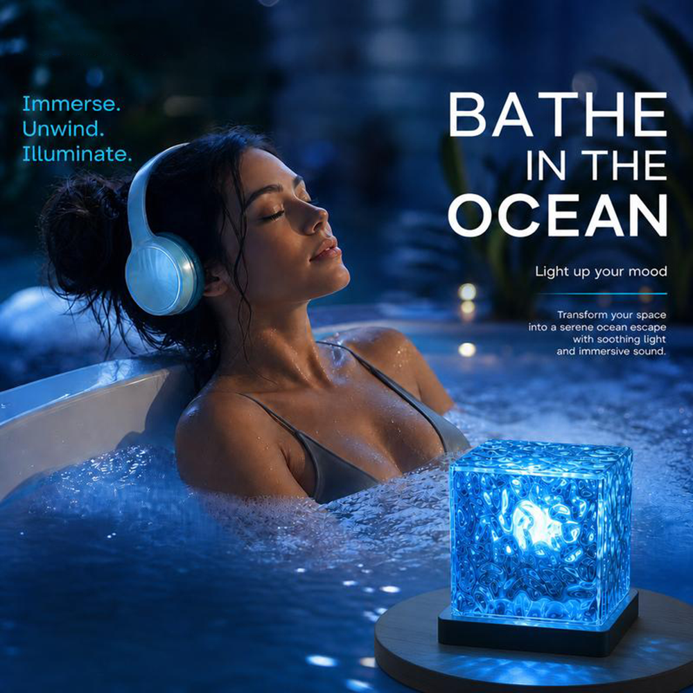 Rechargeable Waterproof Shower Light – 16-Color Ocean Wave Projector with Remote Control