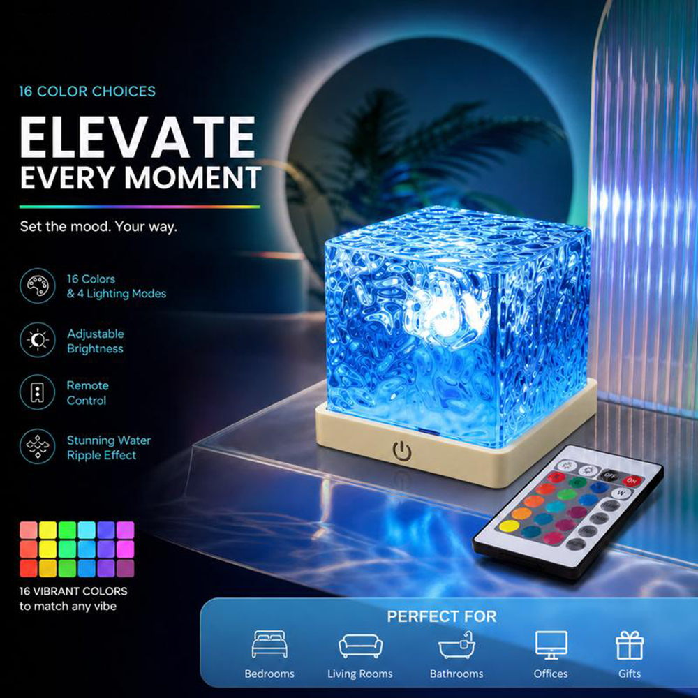 Rechargeable Waterproof Shower Light – 16-Color Ocean Wave Projector with Remote Control